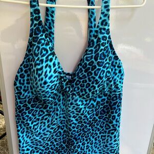 Jantzen Blue and Black One Piece Swim tank with Animal Print